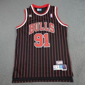 Chicago Bulls Jersey Mens Large NBA Basketball Dennis Rodman 91 Adidas Black